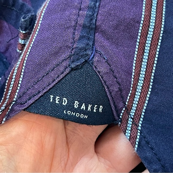 TED BAKER Men Long Sleeve Casual Formal button up Striped Shirt Size 2 S purple - Picture 7 of 10